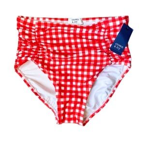 Crown & Ivy Red Gingham Plaid High Waisted Bikini Bottoms
